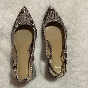 Marc Fisher Snake Print Heels in Black and Cream